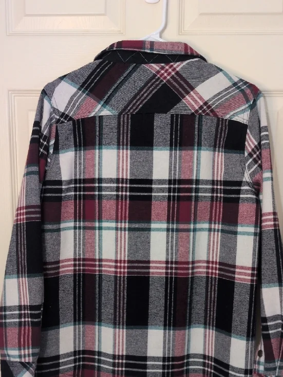 Orvis Plaid Snap-Front Jacket - Burgundy, Black, White, Teal With Pockets. - Picture 10 of 12